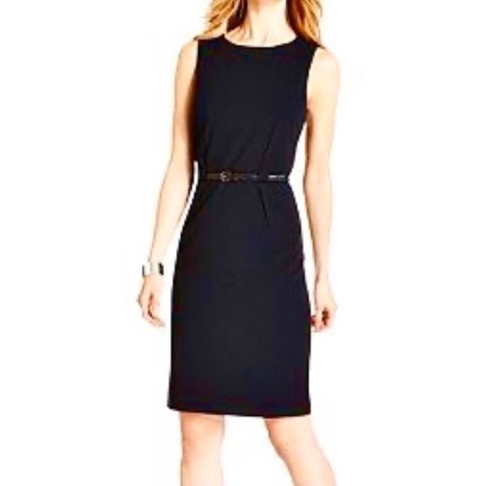 Calvin Klein navy sheath dress with belt.